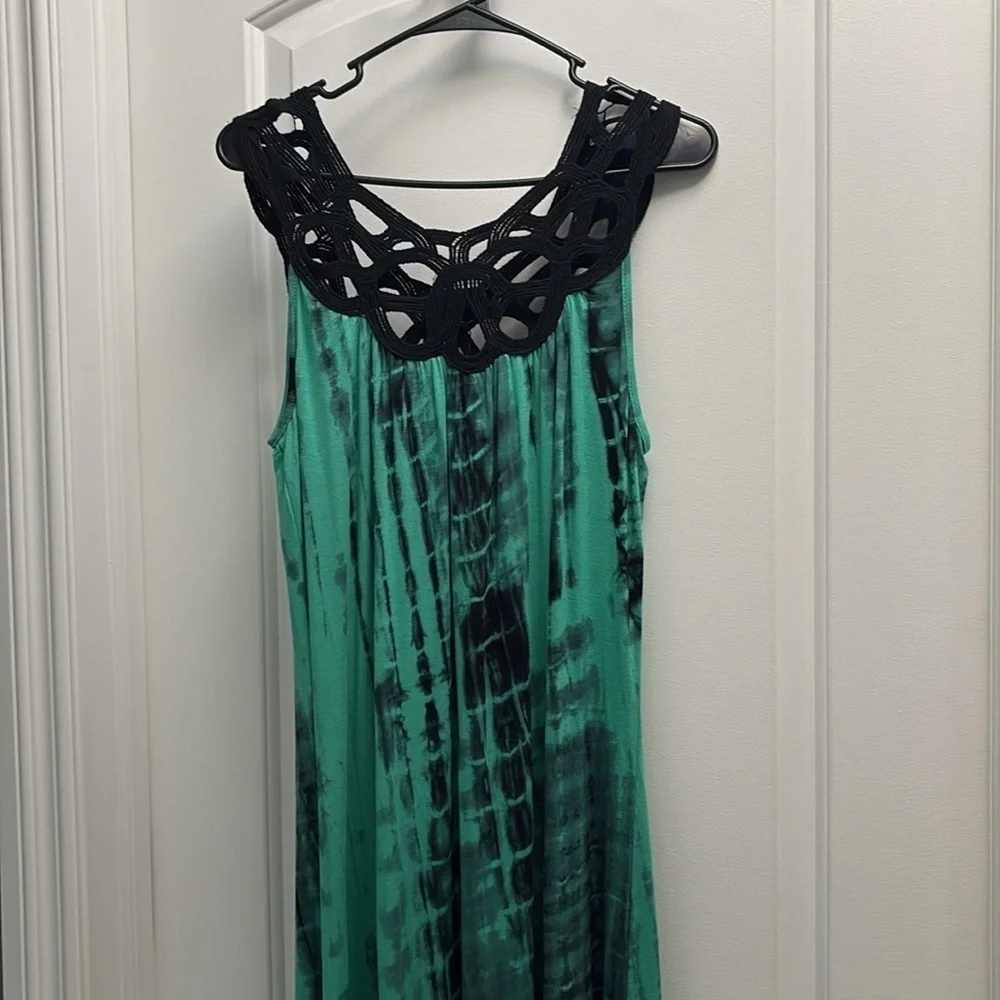 Club Z Collection Turquoise Tie Dye Crochet Maxi Swim Cover Up Dress NWT L